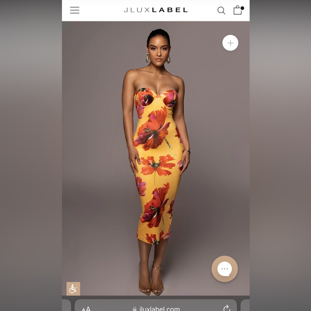 JLUXLABEL yellow floral strapless midi dress